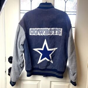 Vintage Dallas Cowboys Blue Carl Banks GIII Suede Varsity Jacket Mens Large READ